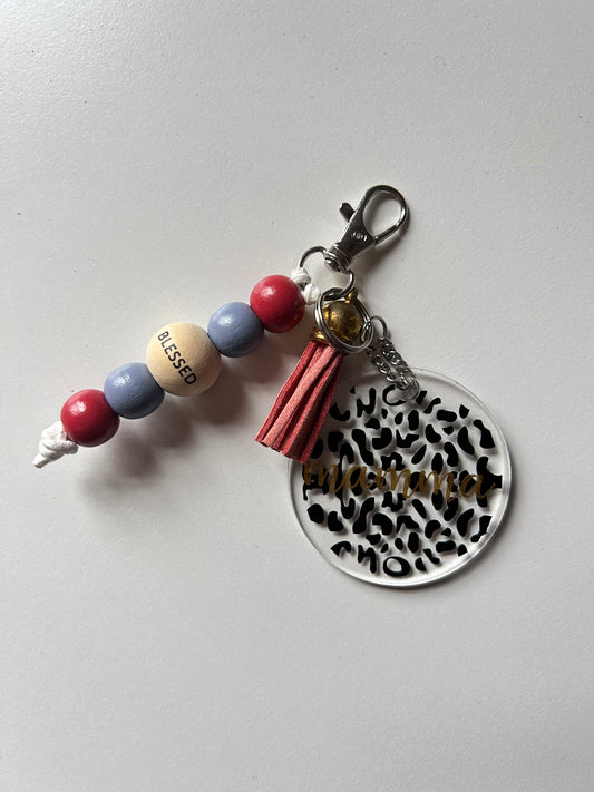 Beaded Mamma Leopard Print Keyring