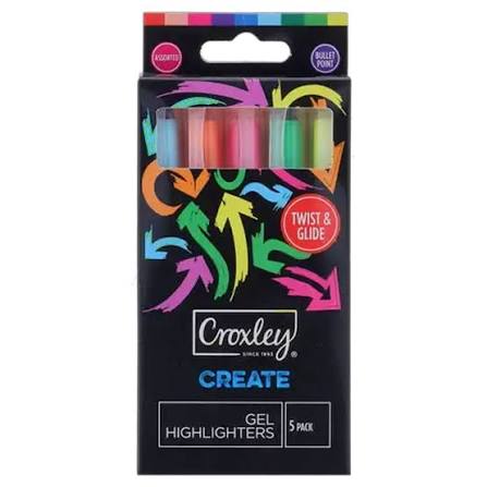 Croxley Create Twist & Glide Gel Highlighters 5's