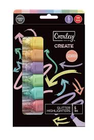 Croxley Create Glitter Highlighters Ass Pastel 6's
