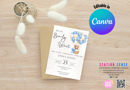 We Can Bearly Wait Babyshower Invite
