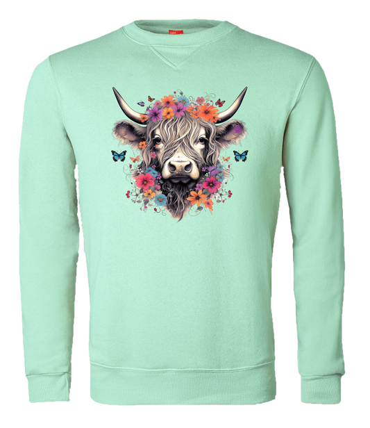 Highland Cow Sweater Mint Green