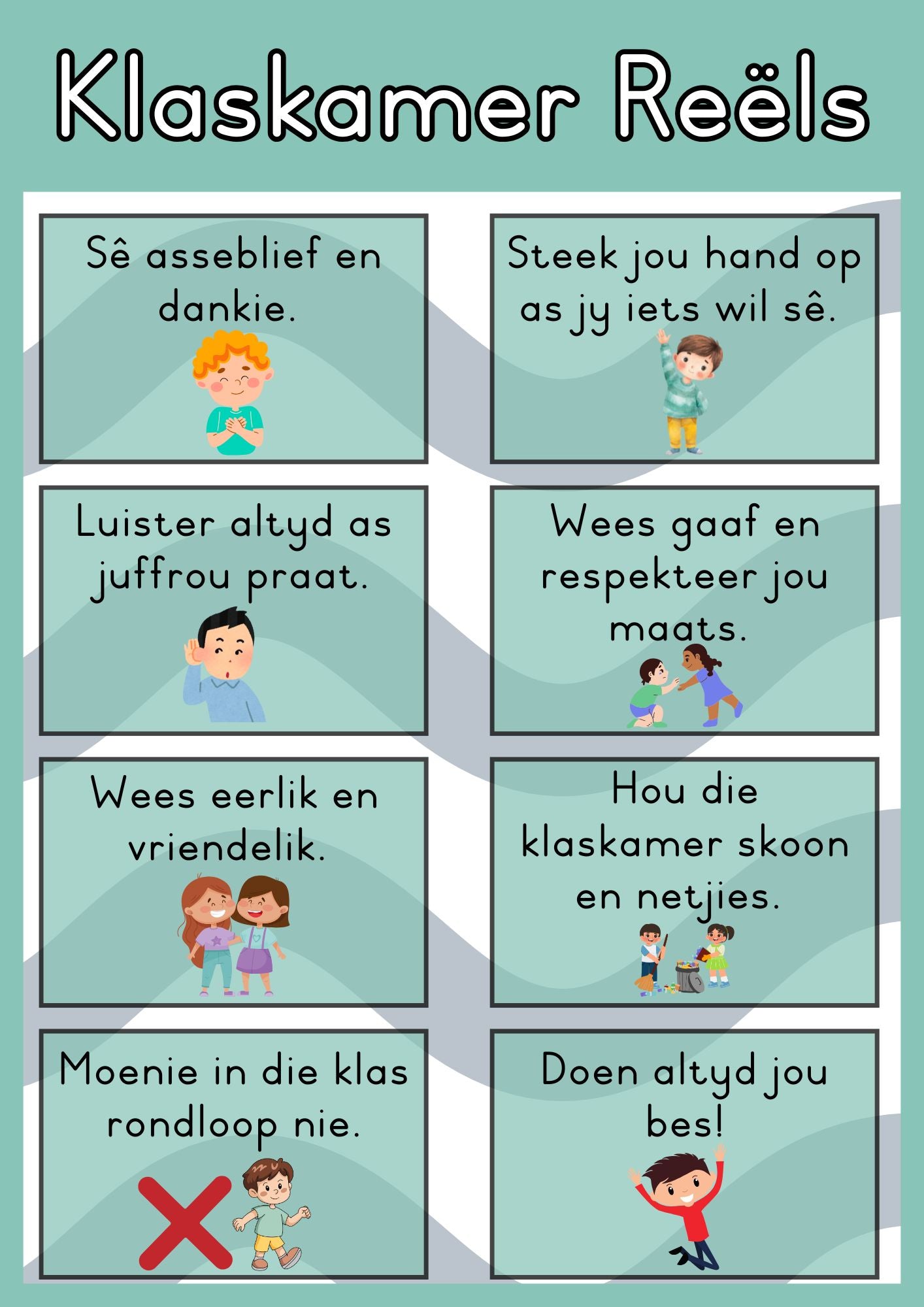 Klaskamer Dekor - Teal & grys