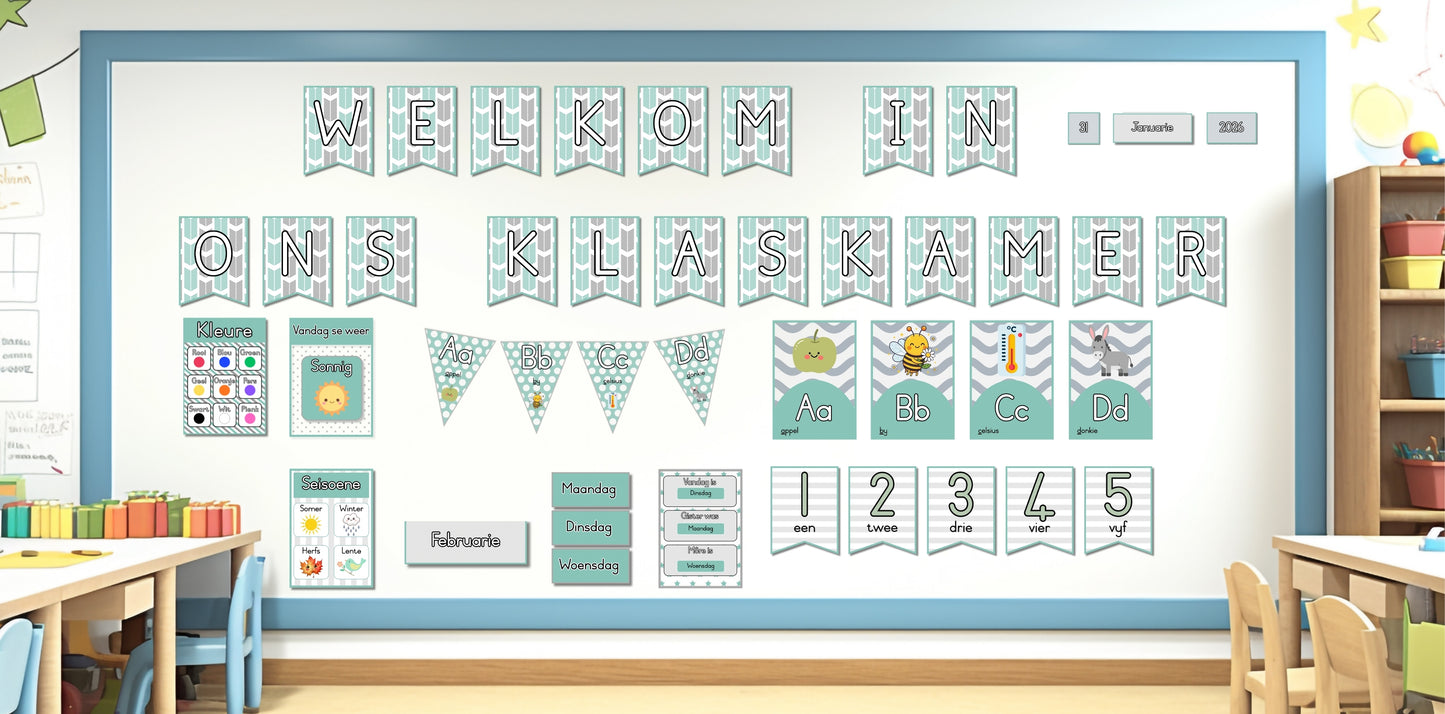 Klaskamer Dekor - Teal & grys